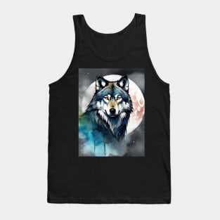 Timber Wolf in Watercolor and Charcoal Tank Top